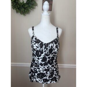 NWT Jantzen Womens Size 36D/DD Tankini Swimsuit Top Black White Floral